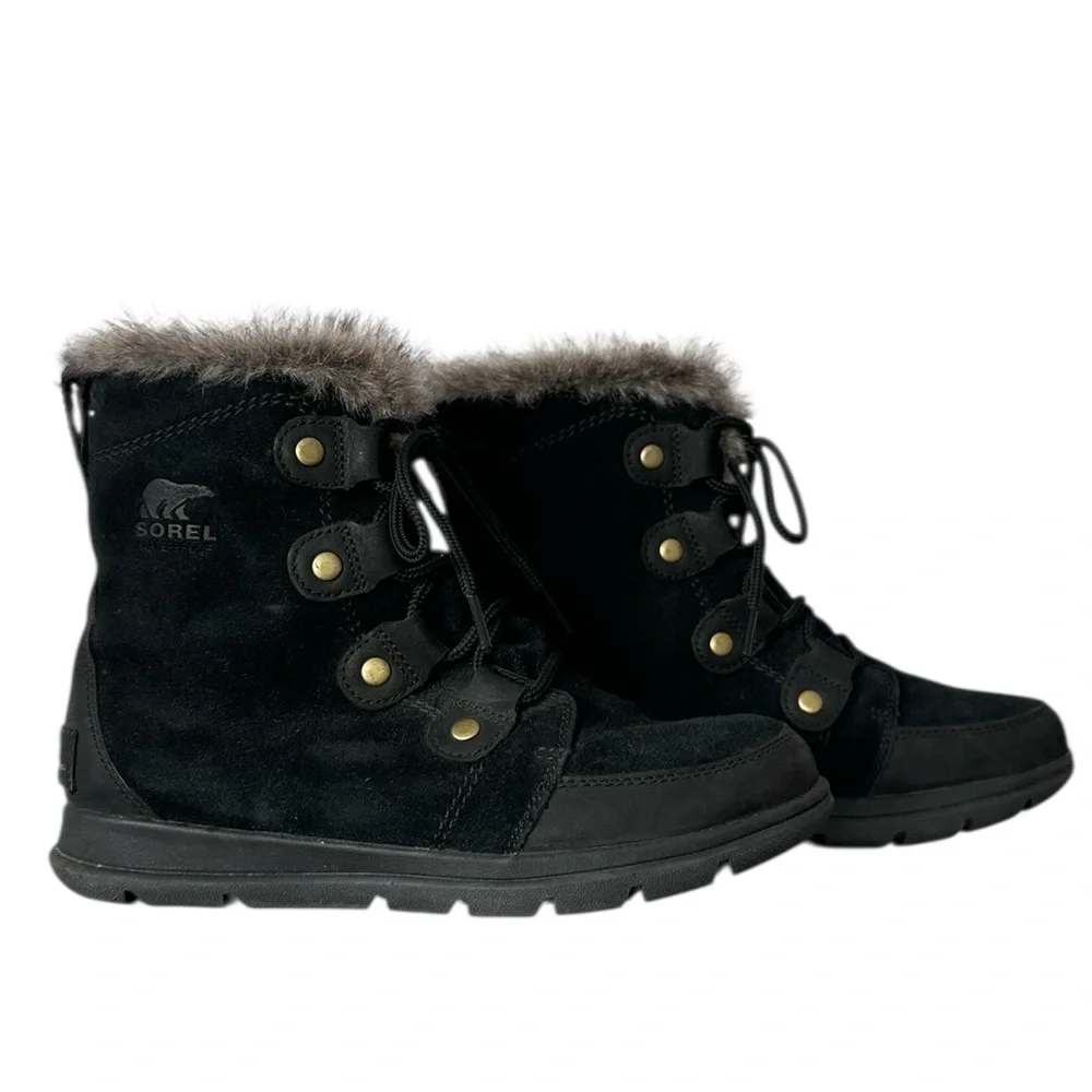 Sorel Women's Explorer Joan Snow‎ Boots in Black Suede & Leather Winter Size 8.5